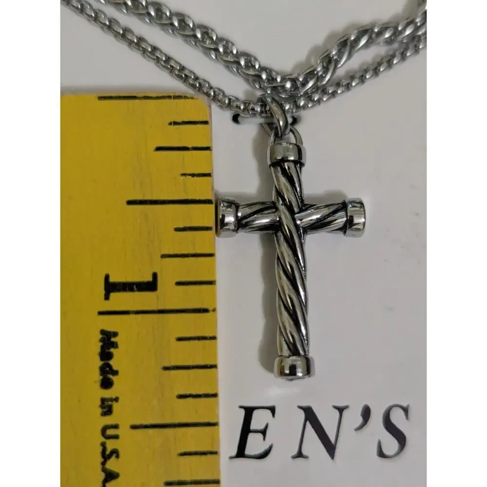 Believe by Brilliance Men's 2 Stainless Steel Dog Necklaces Cross Silver Plated